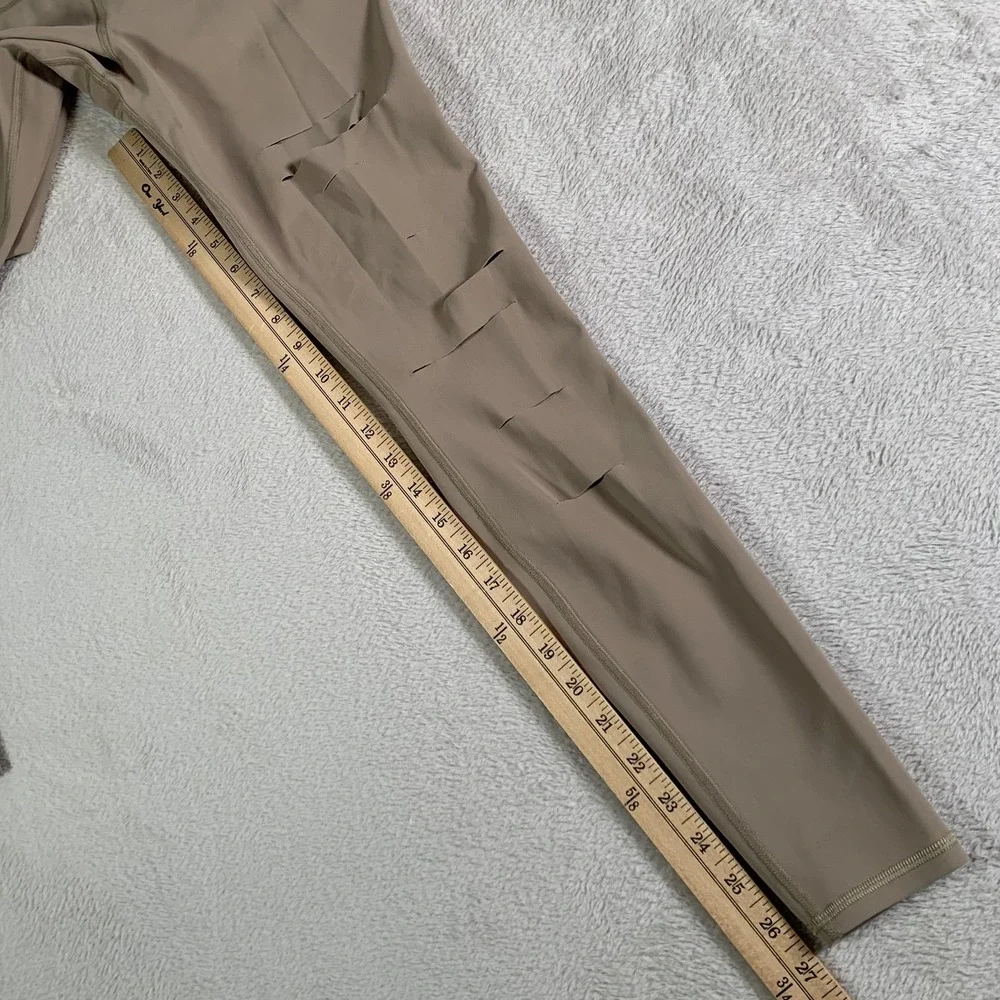 Alo Yoga Leggings Womens XS Beige High Rise Ankle Moto Ripped Stretch Yoga Pants